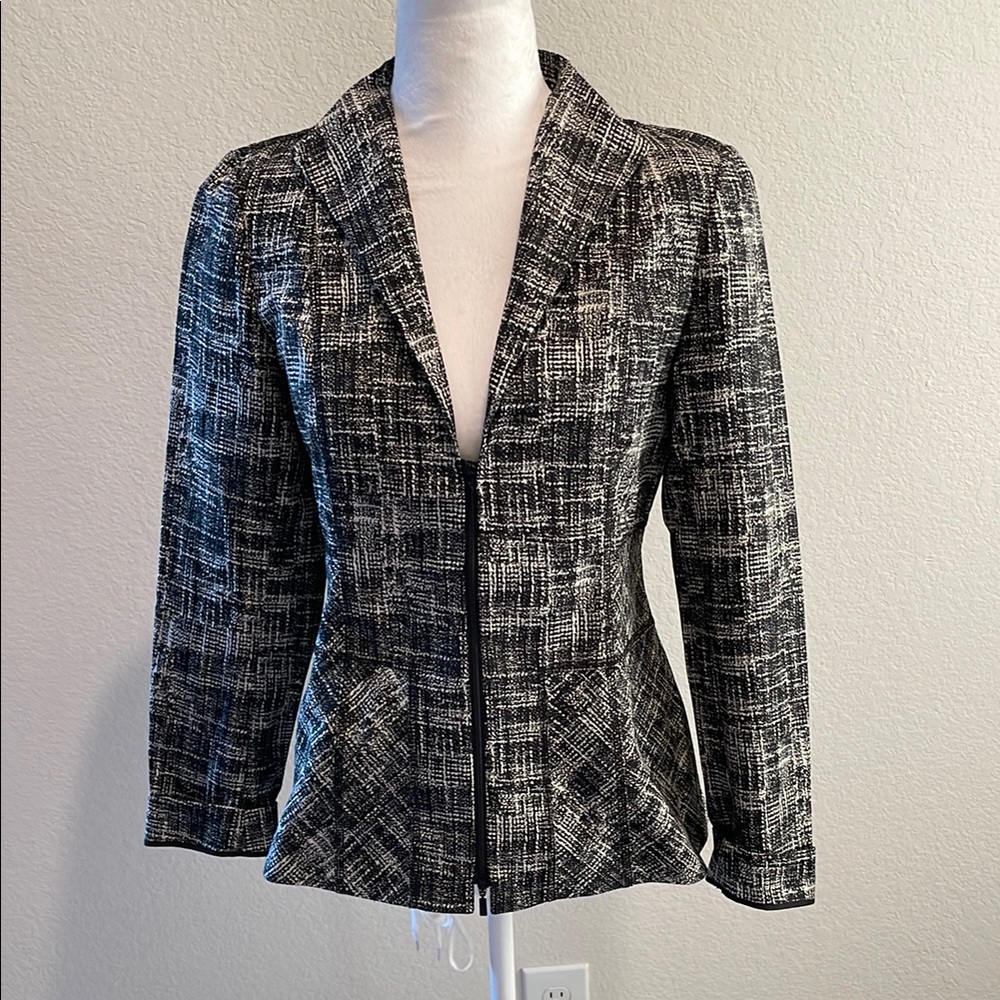 Lafayette 148 New York Womens Printed Gray Zip Blazer Size 4